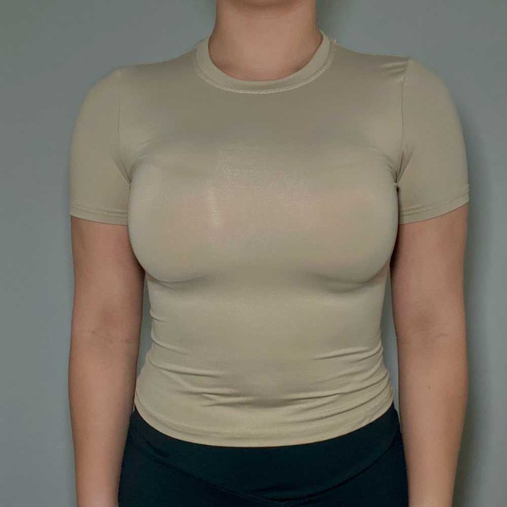 Khaki Solid Fitted Tee